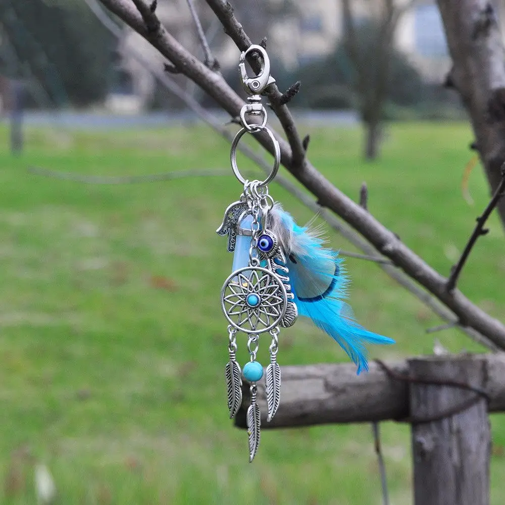 Car Hanging Bag Charm Feather Pendant Tassel Hamsa Evil Eye Keyring Dreamcatcher Keyring Dreamcatcher Keychain Feather Keychain