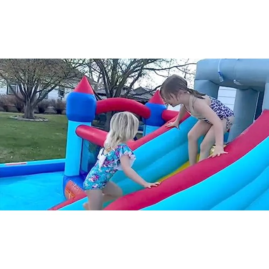 Aufblasbare Doppel-Wasserrutsche Hüpfburg für den Garten 10-in-1 Aufblasbarer Wasserpark mit Gebläse Planschbecken Kletterwand Multi-Spielbereich