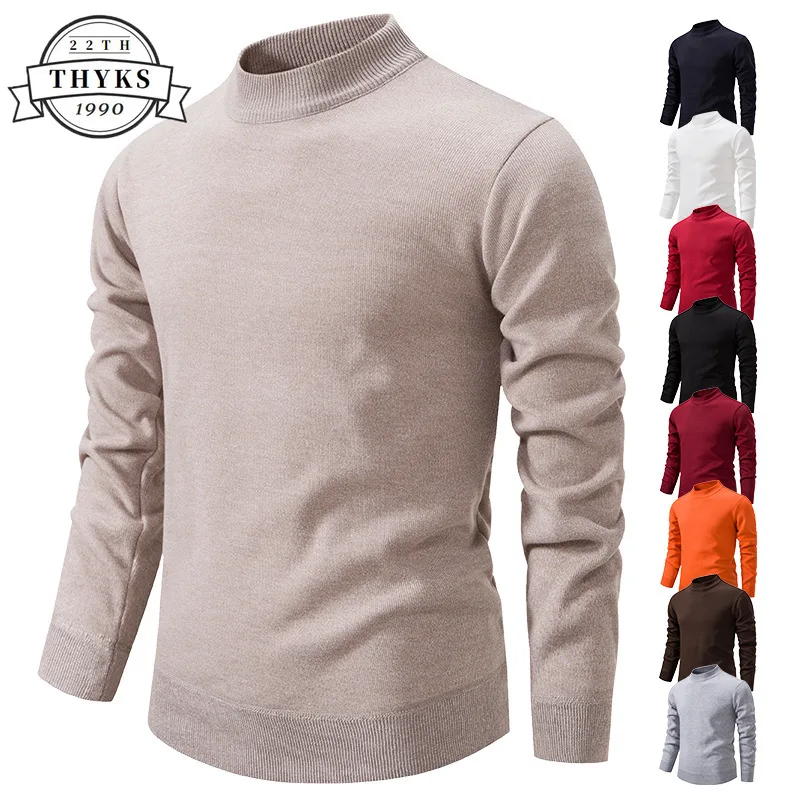 Pullover Mid Neck Sweaters Mens Casual Loose Solid Warm High Quality Sweater Business Pullovers Knit Winter Male Sweater M-4XL