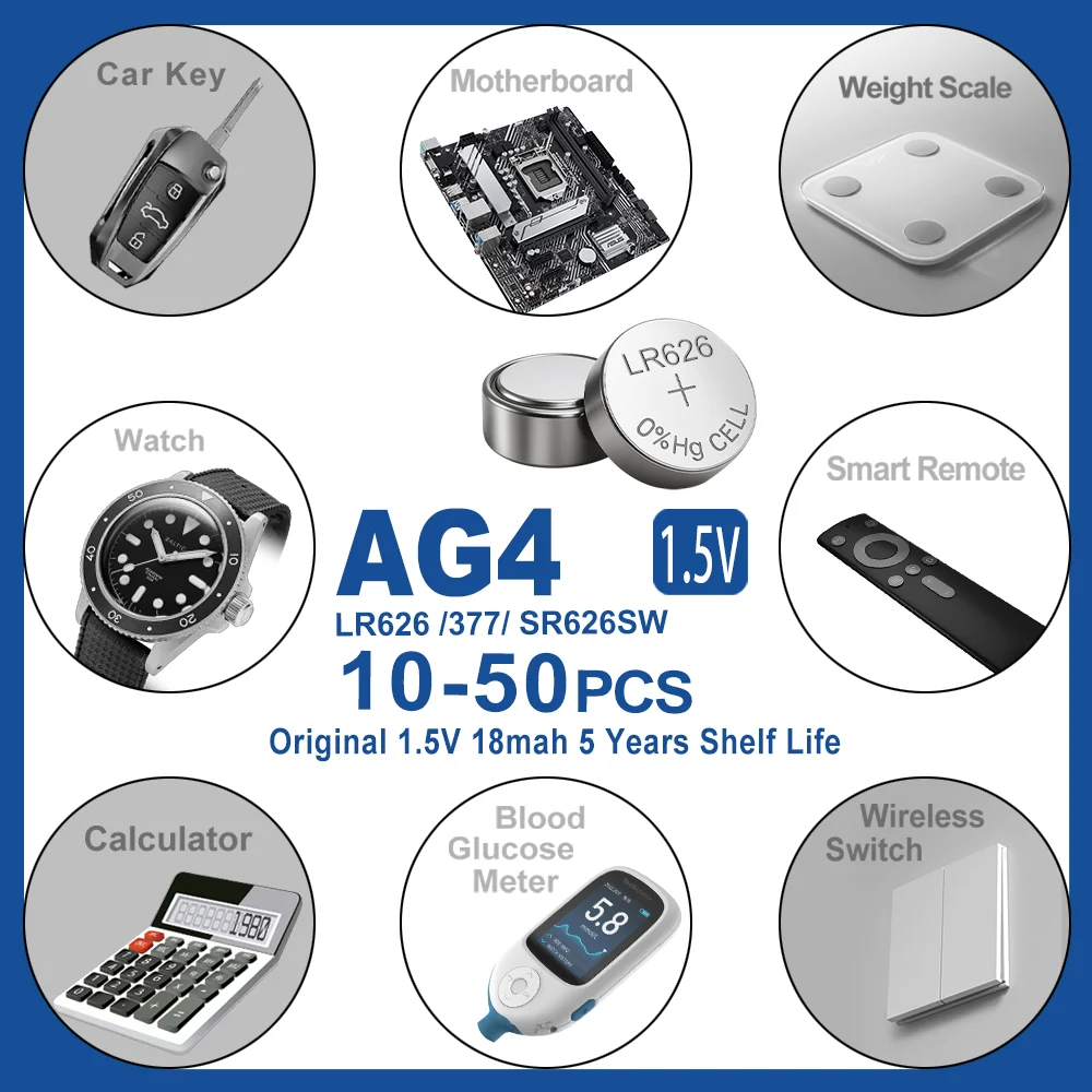10-50PCS 1.55V AG4 Button Batteries 377 SR626 SR626SW Cell Coin Alkaline Battery 177 376 626A LR66 LR626 For Watch Toys Clock