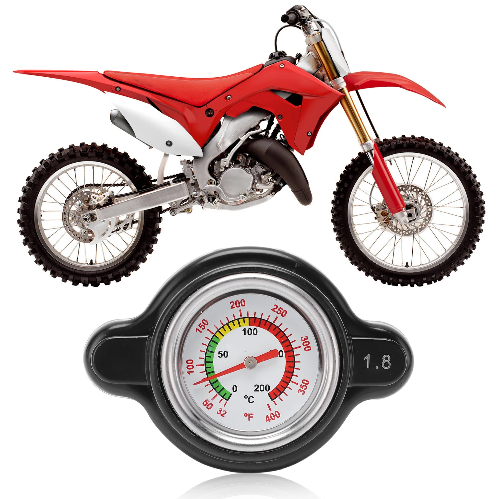 High Pressure Radiator Cap 1638630001 with Temp Gauge for CR250R 1.8 Bar Aluminum Alloy OEM Replacement