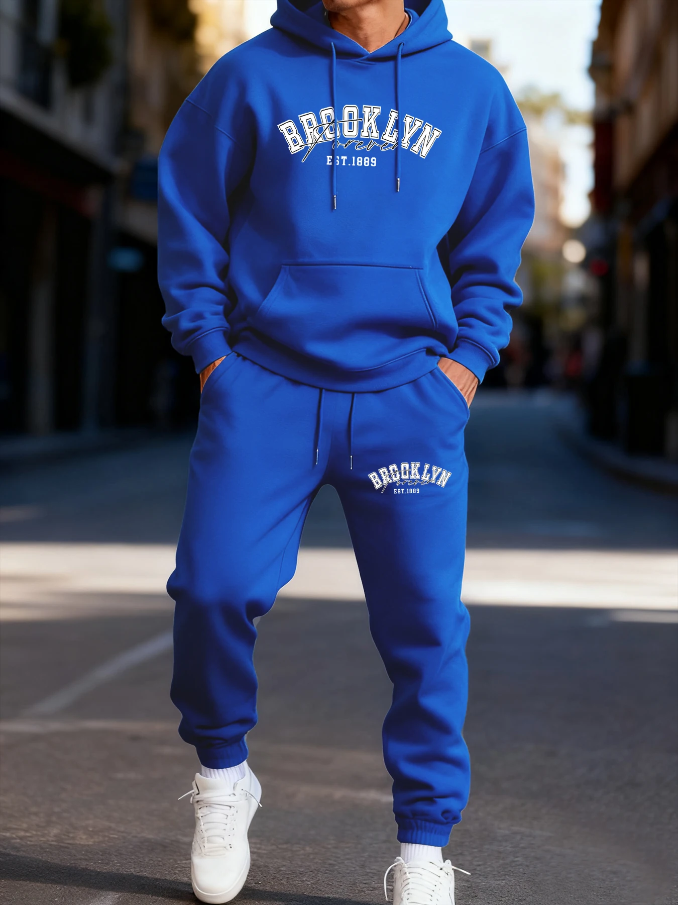 

Brooklyn Forever Letter Printing Male Hoodie Set Couple'S Casual Two Pices Sets Fashion Jogging Hoodies Loose Pocket Pants