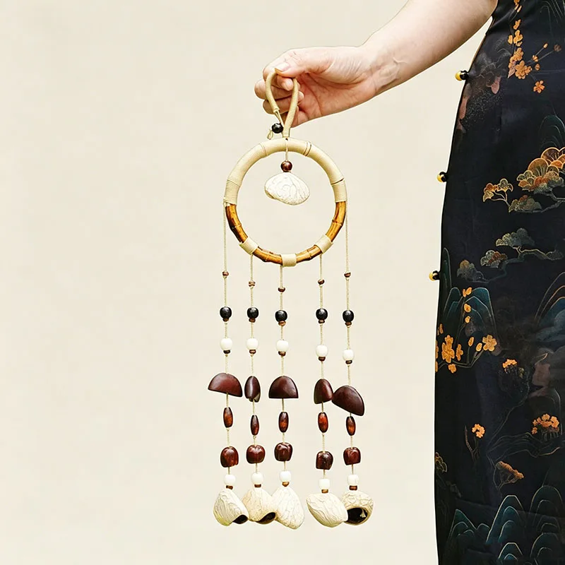 Handmade Eco Zen Natural Fruit Shell Hanging Bell Soothing Sound Therapy Bell Bohemian Wind Chimes for Yoga Souvenir Gift