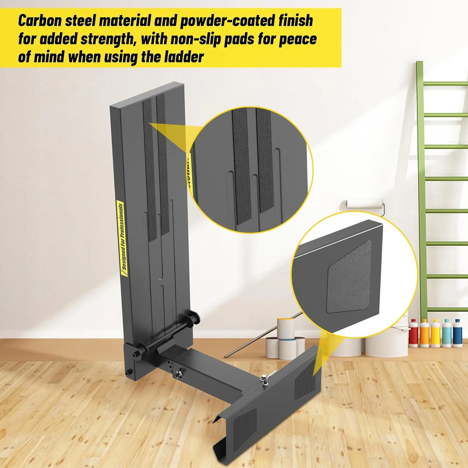 |   Extensor de escalera de alta resistencia Pro, extensión de escalera de diseño de material de acero de alta resistencia Pro para escaleras con alfombrilla antideslizante, 11,4-18" A