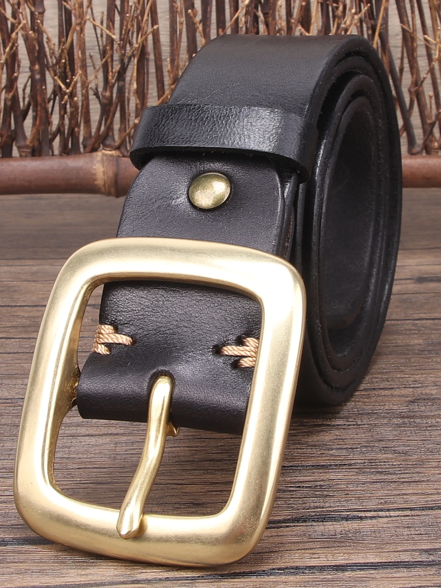 ヴィンテージ本革ベルト-レディース-トップレイヤー牛革-真鍮バックル-ワイド-カジュアル-ブラック-多用途-ジーンズ-メンズベルト