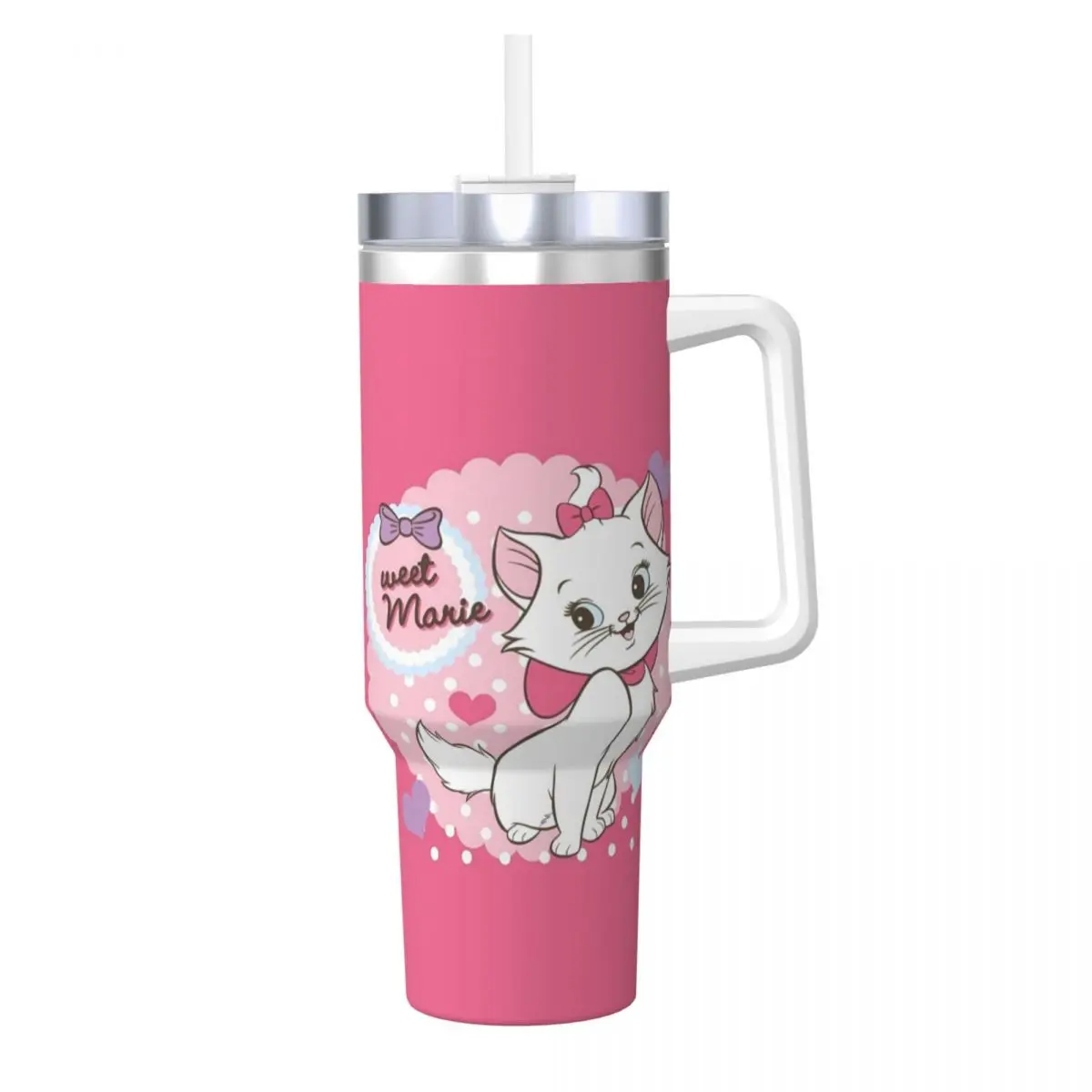 Marie Cat Stainless Steel Tumbler Camping Thermal Cups With Straws and Lid 40oz Car Mugs Hot Drinks Water Bottle