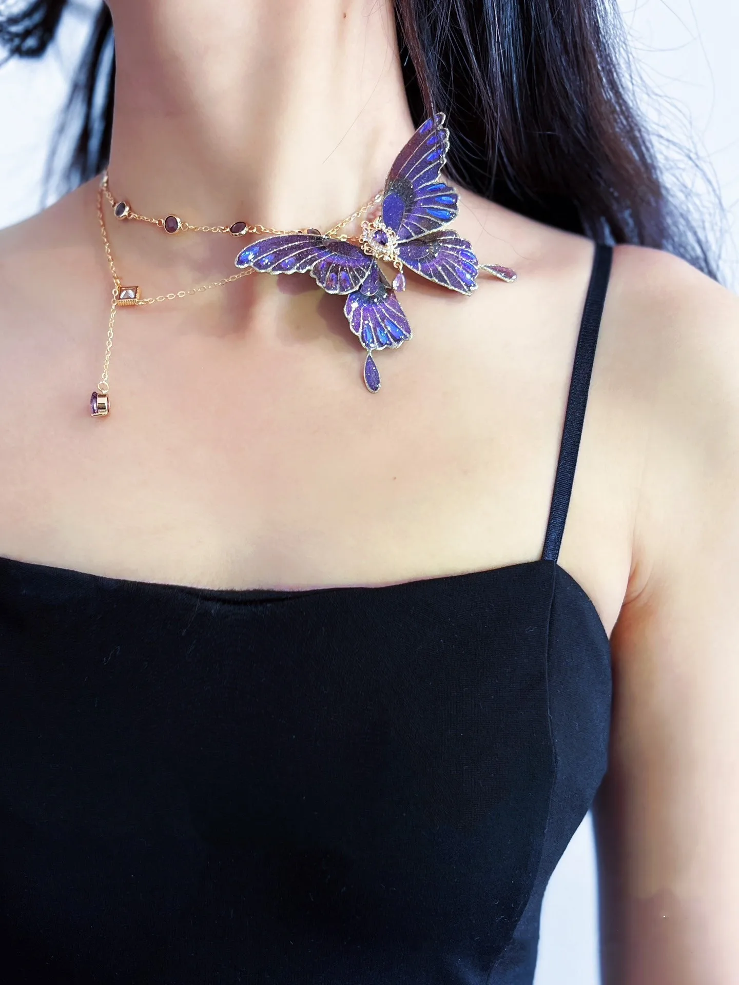 Crystal purple butterfly necklace women jewelry free shipping