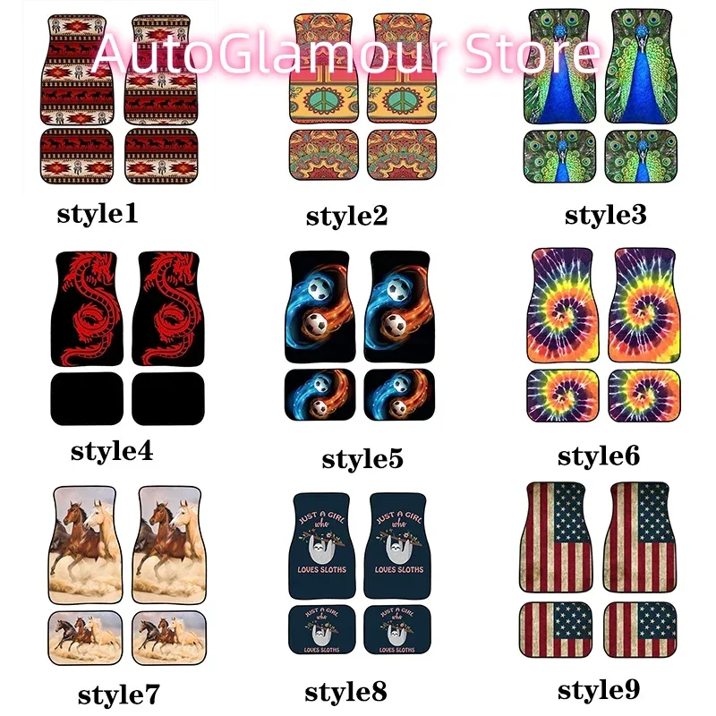 Bohemian Horse Dream Catcher Design Car Floor Mats Universal Size Anti-Slip Rubber Backing Auto Front And Rear Carpet Floor Line
