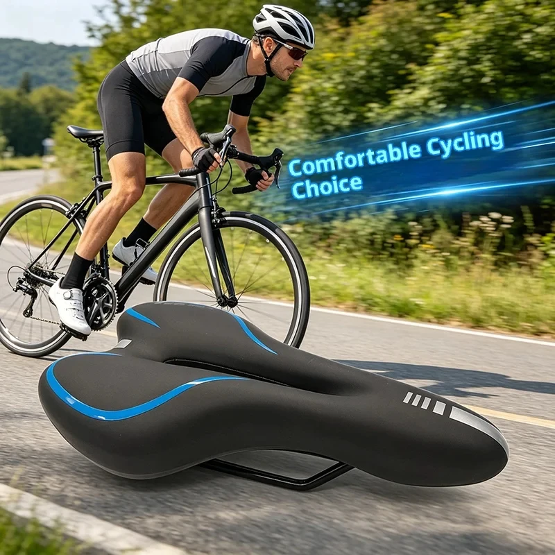 

Bike Saddle Silicone Cushion MTB Cycling Seat PU Leather Surface Silica Filled Gel TimeTrial Comfortable Shockproof Bicycle Part