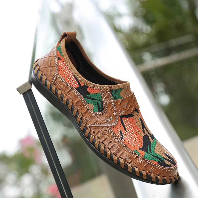 

Весенне-летняя сетчатая мужская обувь, дышащая полая обувь ручной работы, легкая повседневная обувь для ленивых на мягкой подошве по индивидуальному заказу