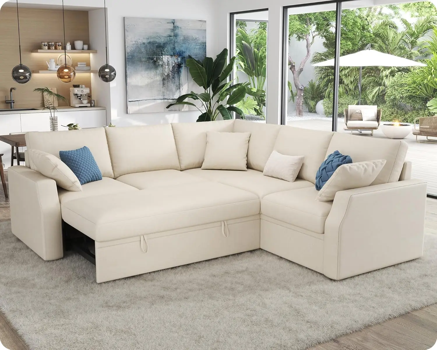 

85" L-Shape Sleeper Sofa Pull-Out Bed Storage Seat Living Room Apartment, Customized