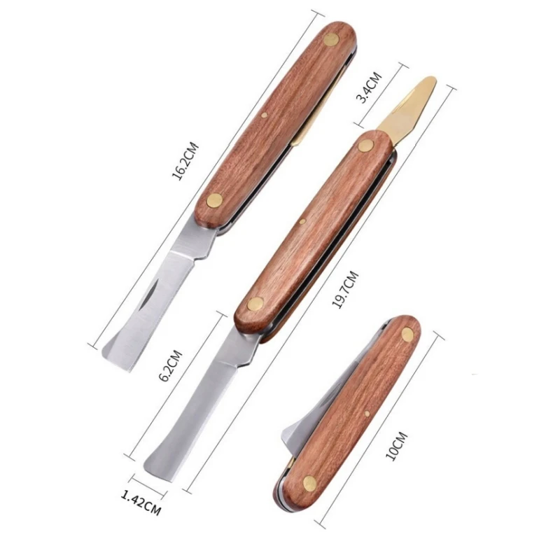 Cuchillo de injerto plegable, herramienta profesional de acero inoxidable con mango de madera para jardín