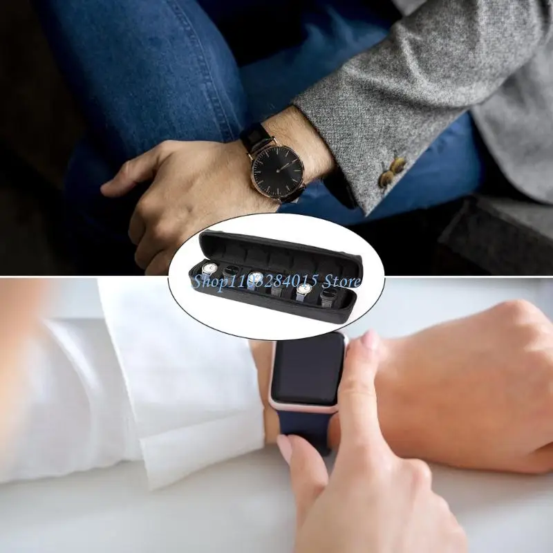 R6FF Shockproof Watch Holder Soft Lined Interior Small Organizers Design Zippered Closures 6 Watch Capacity for Watches