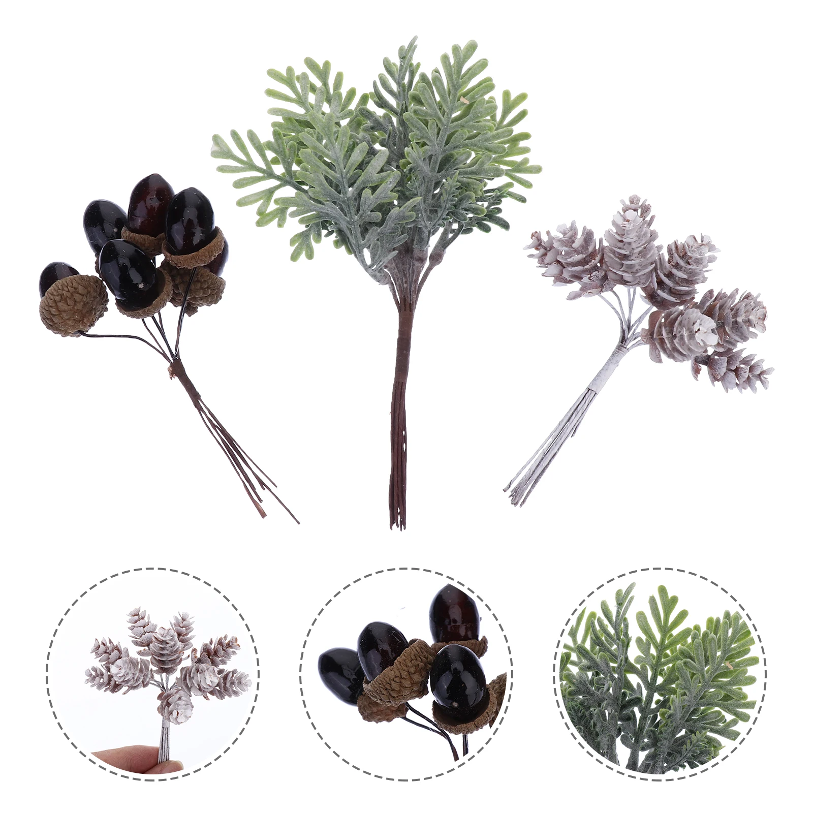 

3 Pcs Artificial Bouquet Christmas Decorations Plastic Leaf Pine Cone Branches Fake Flowers DIYFlowers Wedding Party Photography