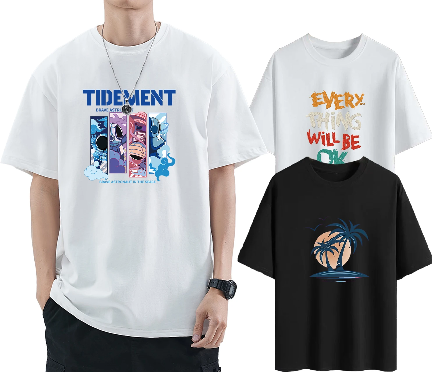 3pcs Men's t-shirts 2026 Polyester Short sleeve Y2k tops sports Summer Y2k cotton T-shirts Couple Breathable Running top