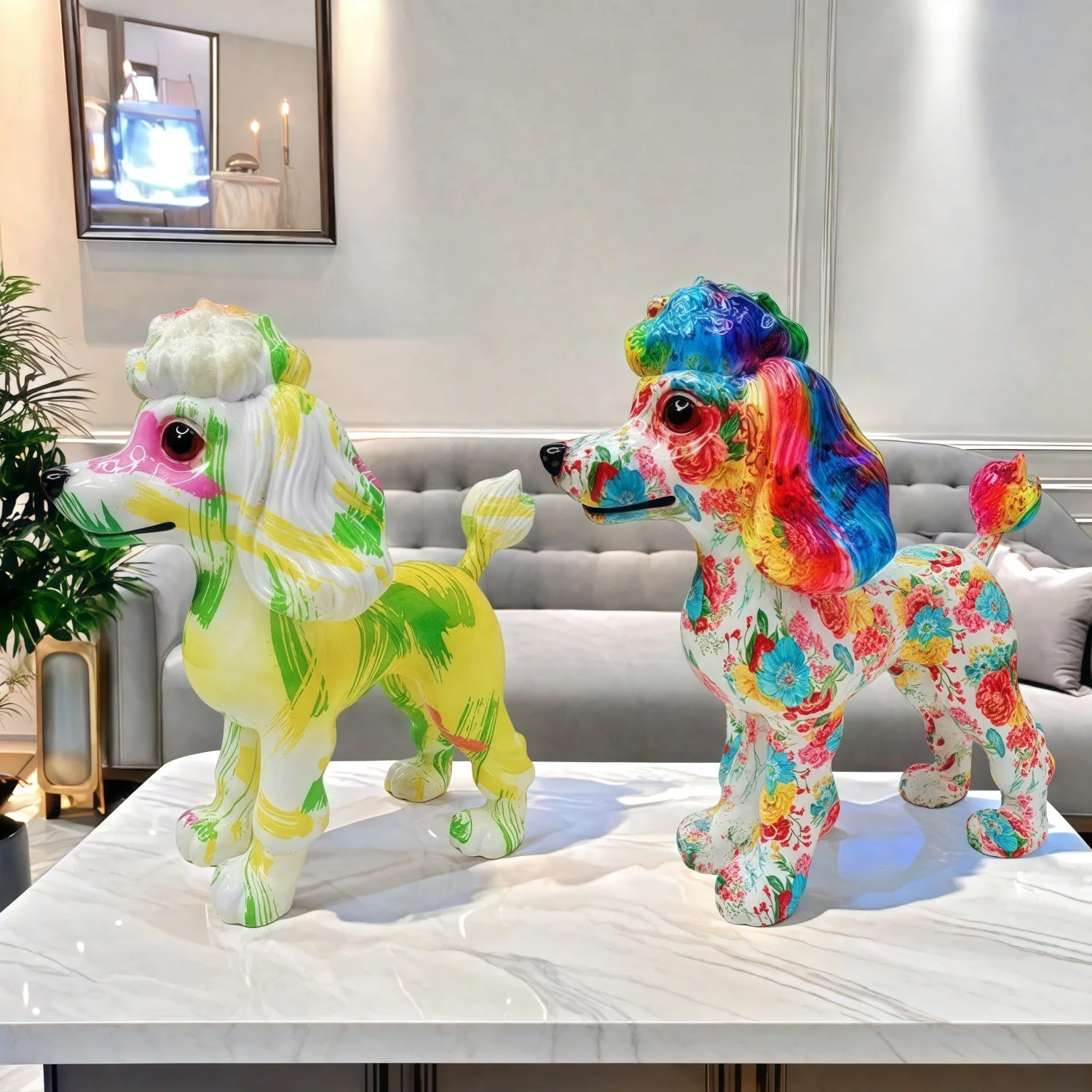 

Красочная статуэтка собаки-художника из смолы в стиле граффити, декоративное украшение для дома, подарок, настольная фигурка животного