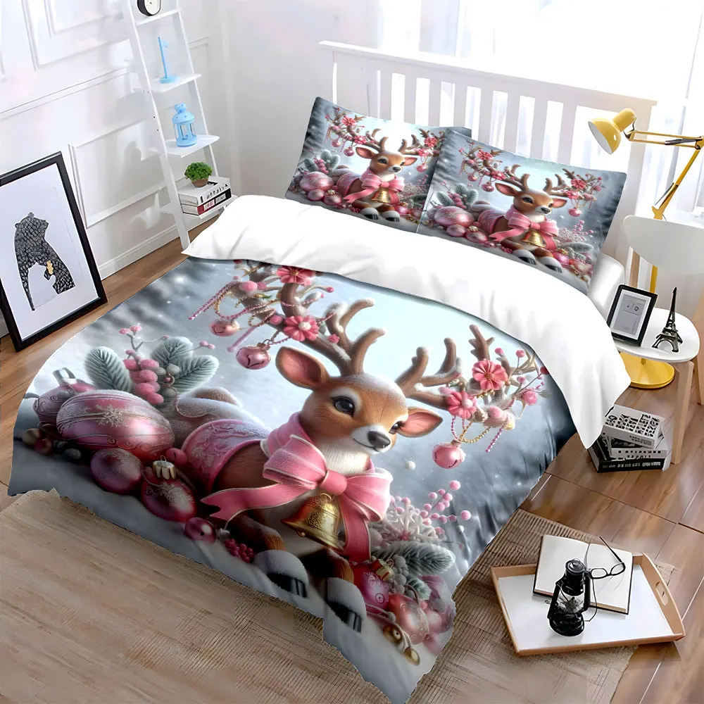 Christmas Reindeer Ornament Set Soft Skin-Friendly Bedding Set Includes 1 Duvet Cover And 2 Pillowcase, Gift