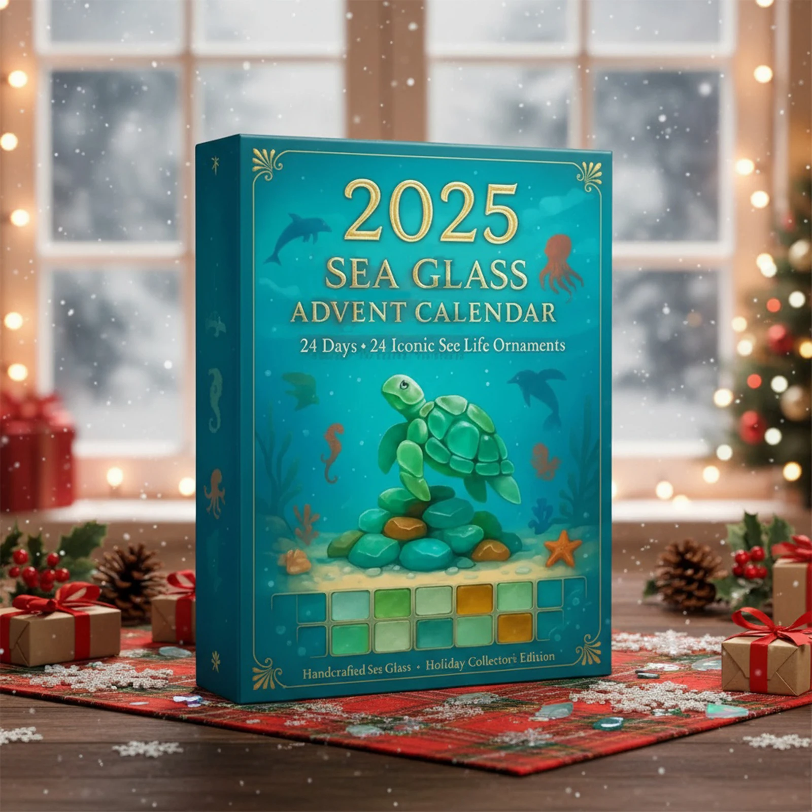 الحياة البحرية تمثال هدية عيد الميلاد العد التنازلي التقويم 2025 2D شقة المحيط الحيوانات شجرة عيد الميلاد الديكور عطلة العد التنازلي التقويم #3