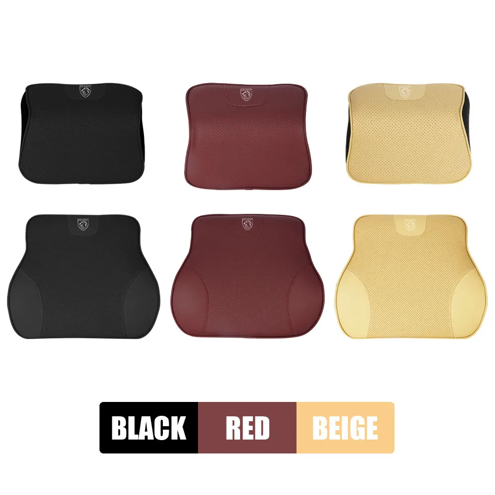 Auto Badge Memory Foam Car Lumbar Cushion Backrest Headrest Interior Accesories For PEUGEOT 206 208 3008 308 207 508 107 307 408