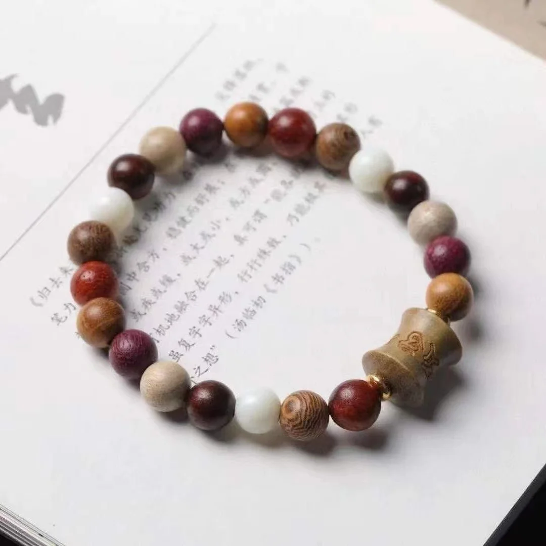 Natural multi-orb beads hand string hand-carved text play hand string lobular red sandalwood rosary beads