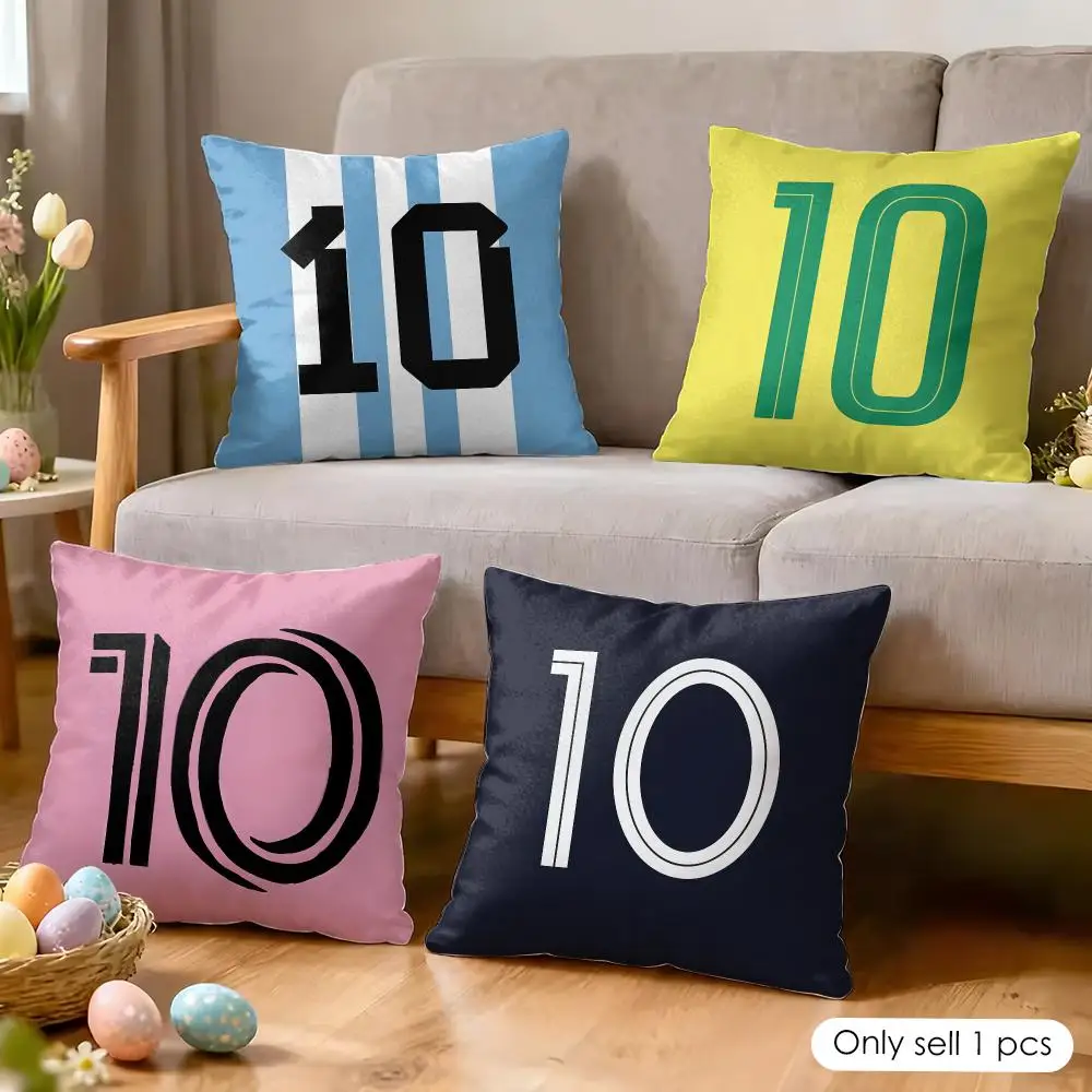 Football Number 10 Logo Cushion Cover Wrinkle-Resistant Short Plush Pillow Case Breathable Machine-Washable