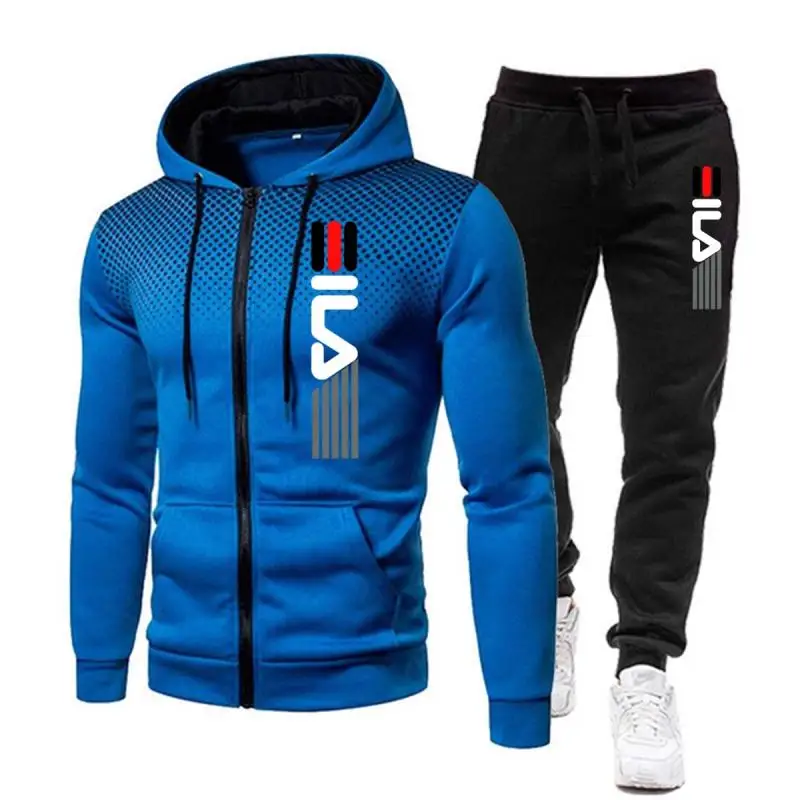 Tuta moda per uomo stampa felpa con cappuccio e pantaloni della tuta con cerniera due pezzi abiti maschili Casual Fitness Jogging set sportivi