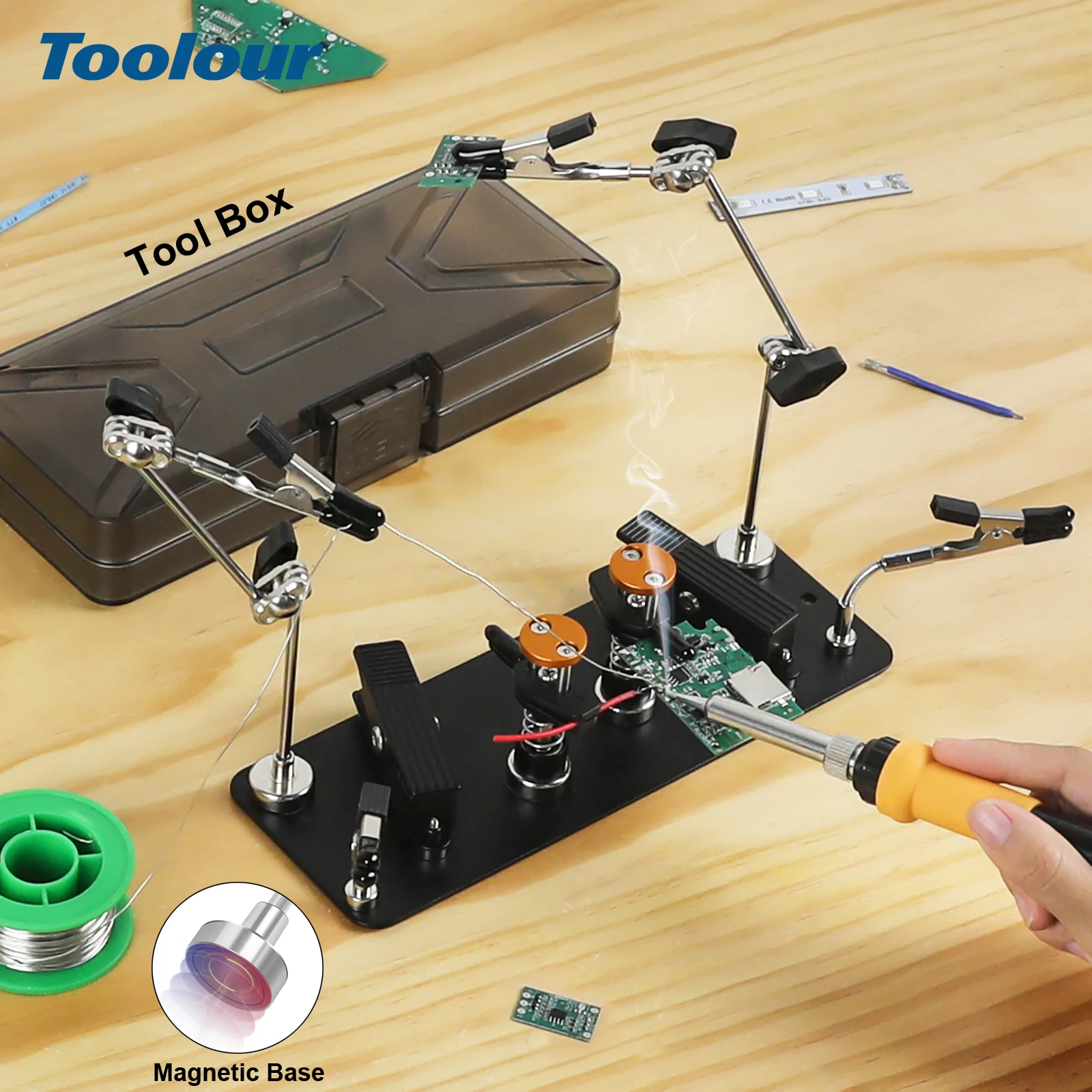Magnetic Helping Hands Soldering Third Hand with 6/8 Flexible Alligator Clips/Tool Box Adjust PCB Holder Electronic Repair Tool