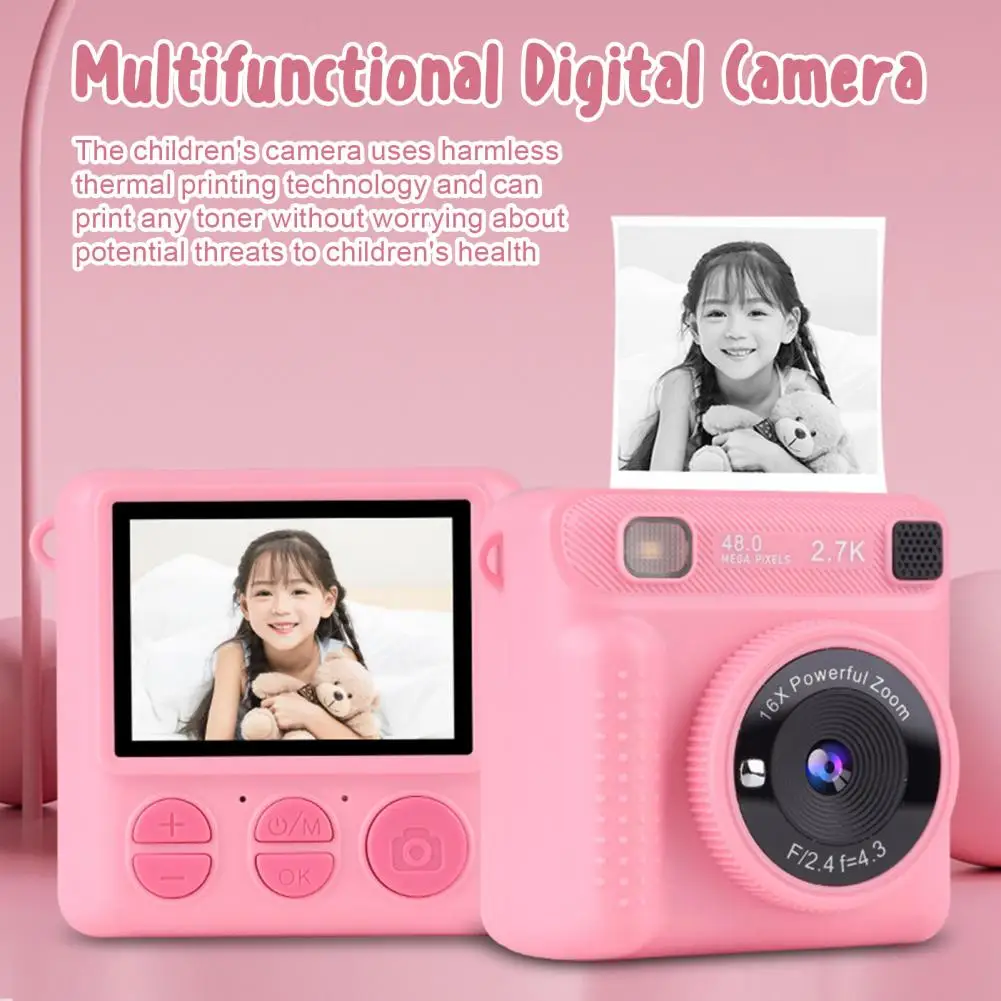 Portable Instant Print Camera with Color Pens Safe Thermal Printing Technology Digital Camera DIY Rechargeable Kids Camera