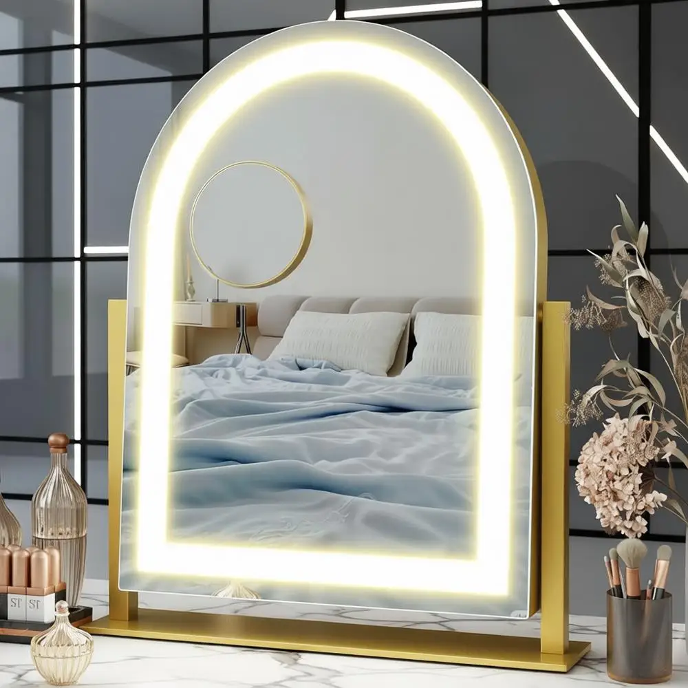 

LED Vanity Mirror with Hollywood Style Lighting, 3 Color Modes, Touch Control, 360° Rotation, Curved 15.2in Mirror