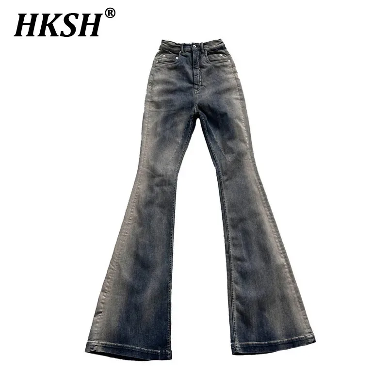 Hksh ro estilo nicho gradiente alta estiramento chão mop casual micro queimado jeans coreano apertado calças jeans femininas tendência hk2783
