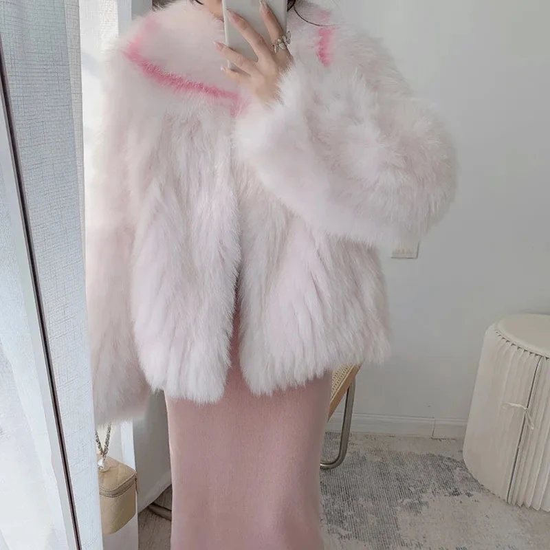 2023 Winter New Fox Fur Coat Women Faux Fox Fur Jacket Short Tops Women Thicken Warm Loose Small Outerwear Lady Casual Fur Coats