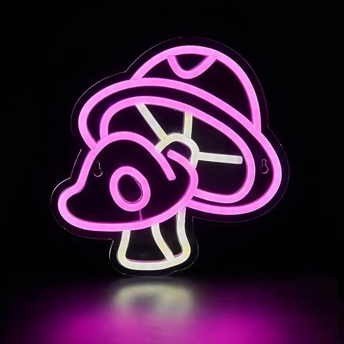 

Pink Mushroom Neon Sign Dimmable LED Light Cute Night Light For Game Room Bedroom Art Wall Decor Birthday Gift For Children Kid