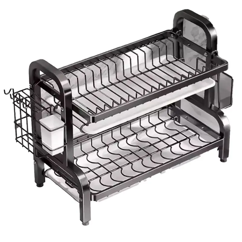 

AEE4-Dish Drying Rack With Utensil Holder, Cutting Board Holder, And Drainboard Tray - Space-Saving Kitchen Counter Organizer