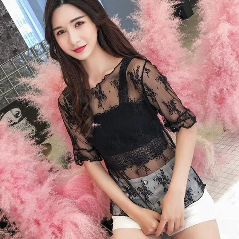 

Spring Summer Korean Sle Me Lace Hollow out Base irt Women's Inner Wear Faionable Underwear Large Size Dr