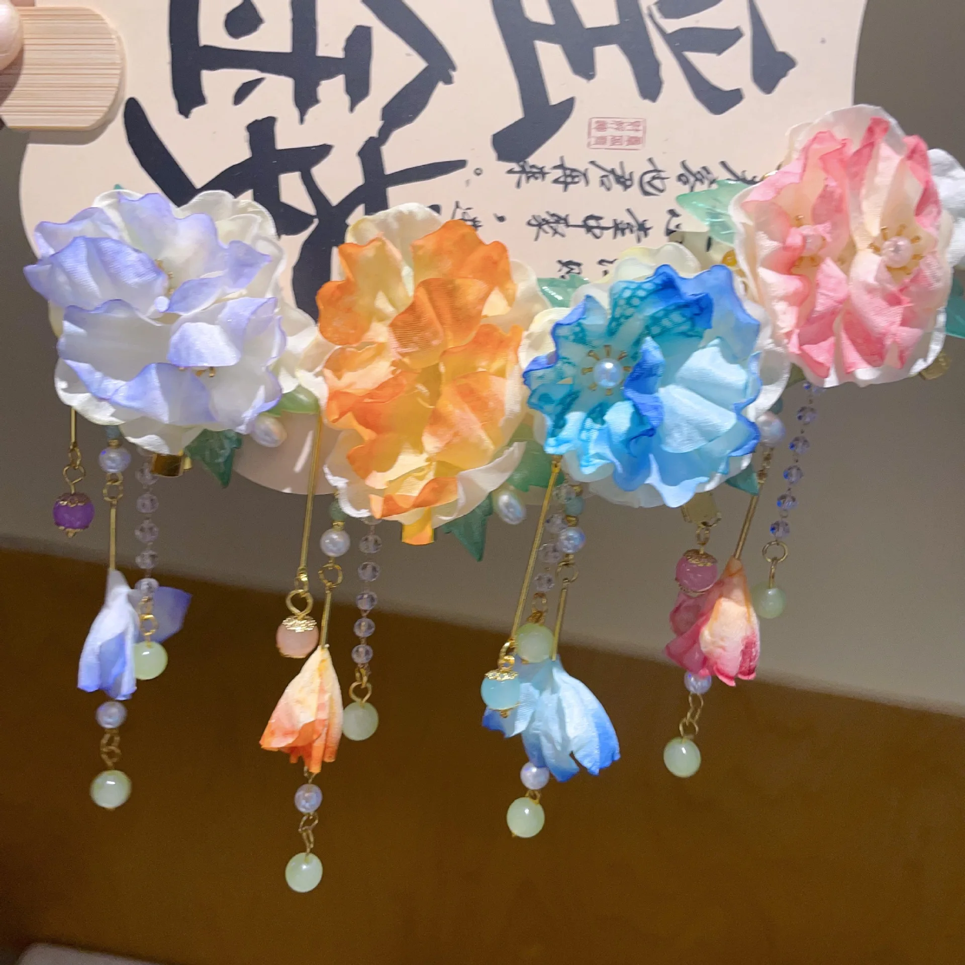 

2PCS New Silk Flower Hanfu Headwear Step Shake tassel Hair Clip Chinese Style Girl Ancient Style Headflower Hair Accessories