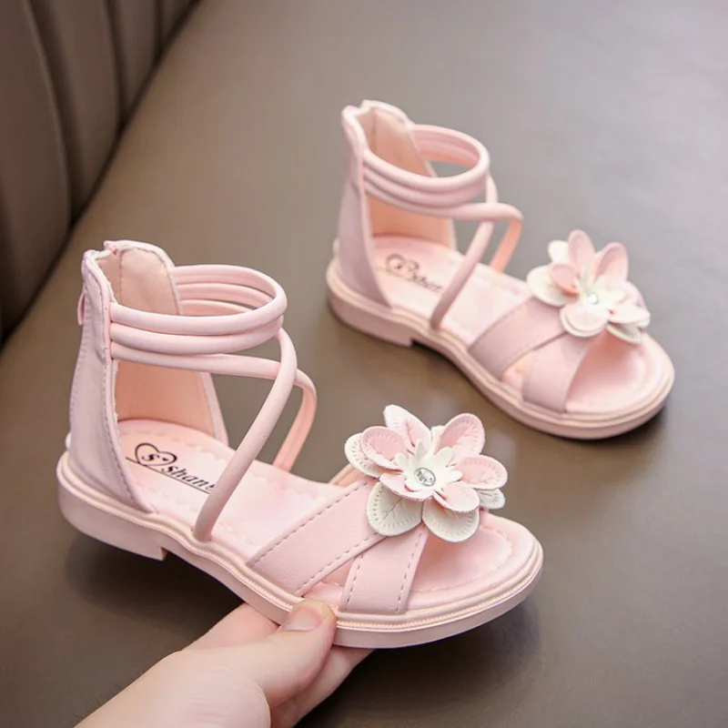 New 2023 Gladiator Kids Shoes Sandals for Girls Summer Shoes Flower Children's Flat Sandals Due To Princess Shoes 3 To 12 Years