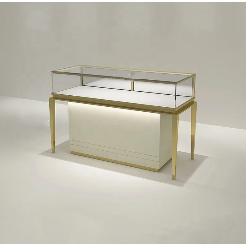 Custom, Luxury Jewelry Shop Display Counter Exhibition Glass Counter Stainless Steel Lockable Jewelry Showcase Display