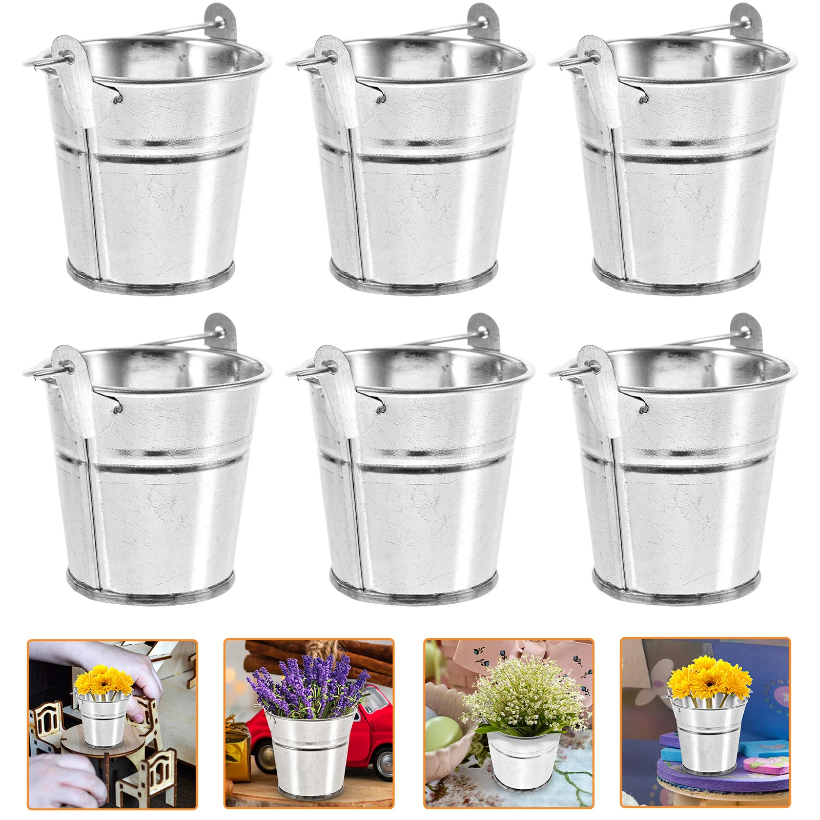 

6 Pcs Miniature Gardening Toy House Ornament Accessory Flower Pots Flowerpot Metal Buckets Decor Iron Vases