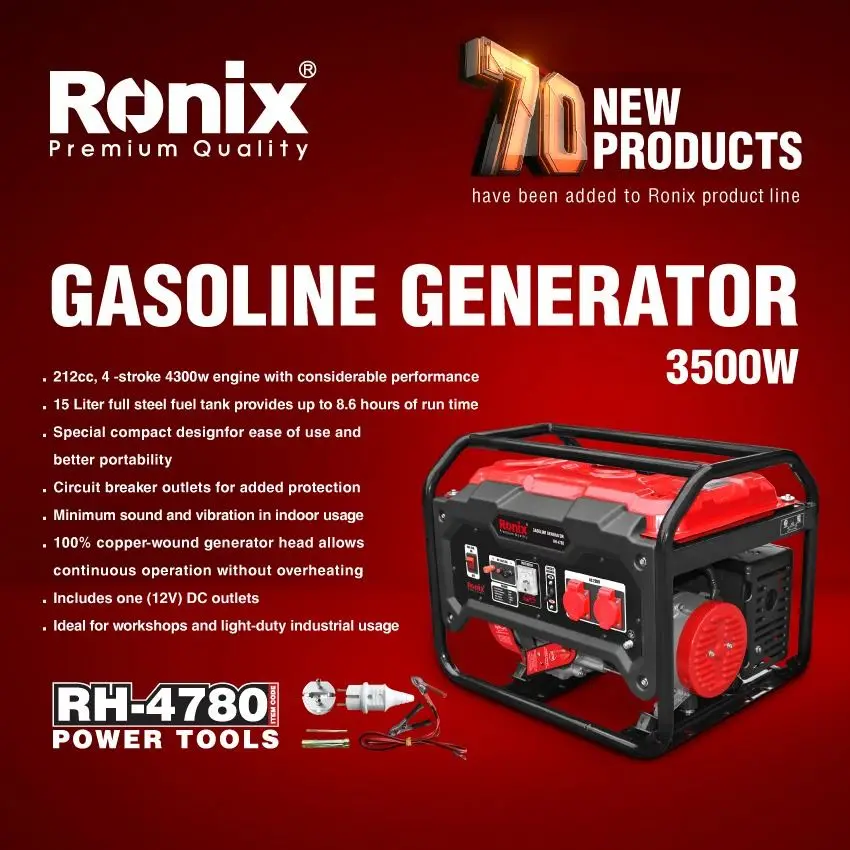 Ronix RH-4780 Dual Fuel Portable Generator 3500 Watt Gas or Propane Powered Electric Start-Camping RV Ready Gasoline Generator