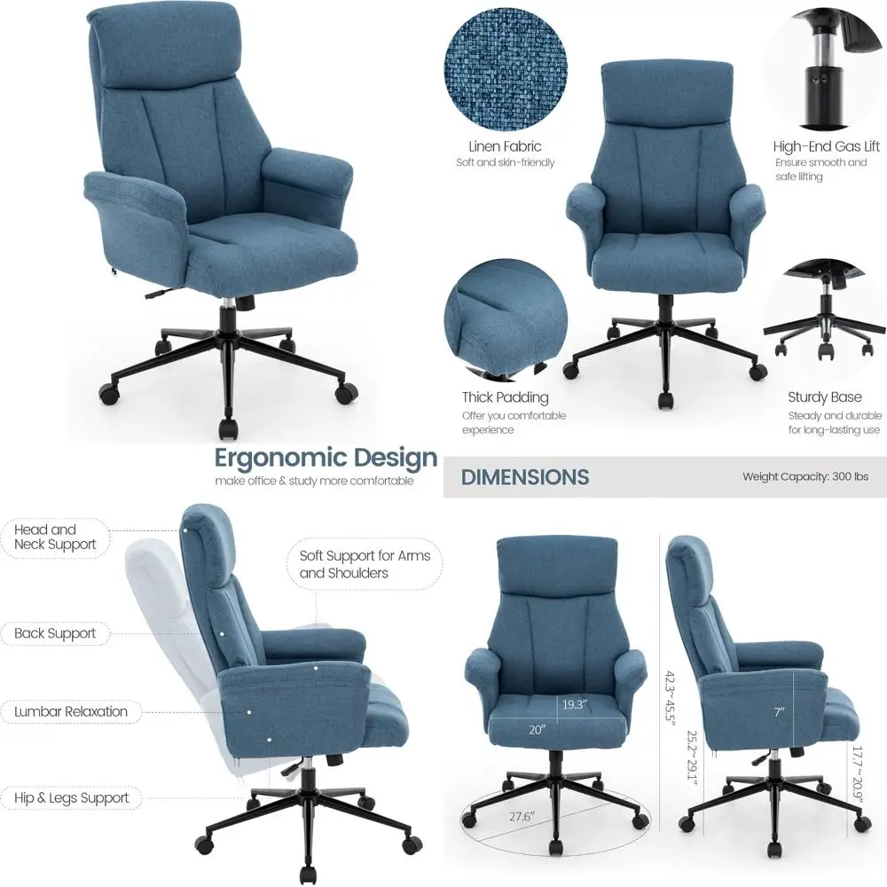 

Эргономичное вращающееся кресло с высокой спинкой, регулируемой высотой и мягким сиденьем для домашнего офиса, стильный стол с обивкой из льняной ткани C