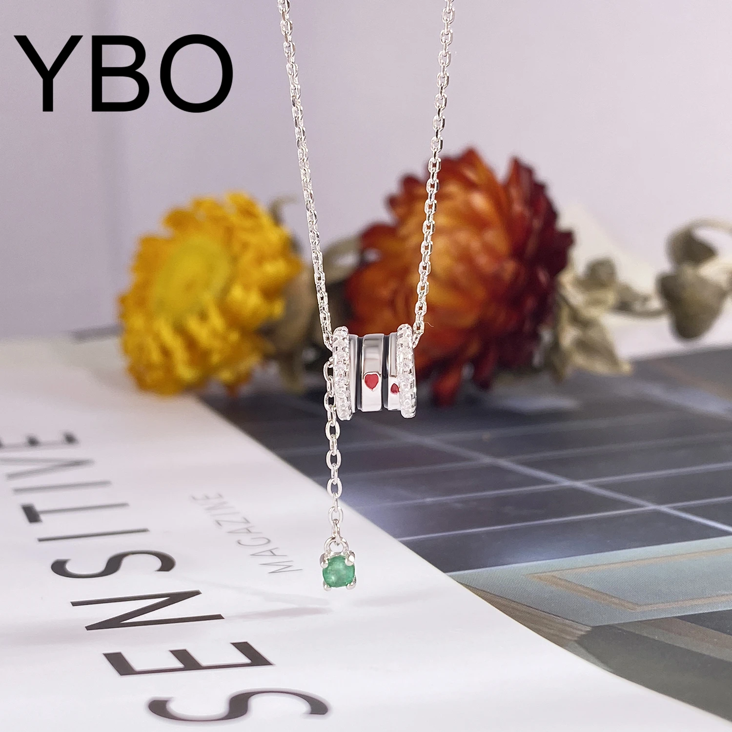 

Цепочка YBO с подвеской в виде крошечной талии, ожерелье до ключицы из серебра 925 пробы с натуральным изумрудом 3 мм и фианитом
