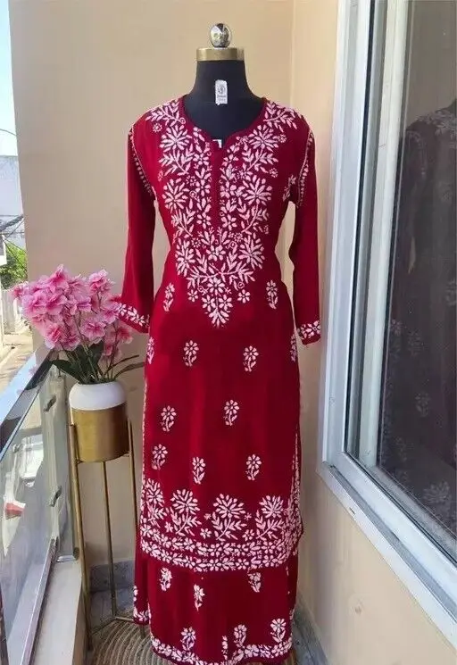 

Kurti Plazzo Set Indian Beautiful Embroidered Festive Wear Chikankari