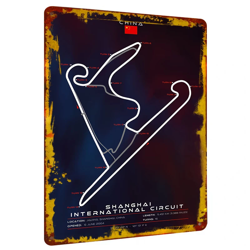 Shanghai International Circuit Track Map Metal Tin Sign Home Decor Racing Fan Collectible Souvenir
