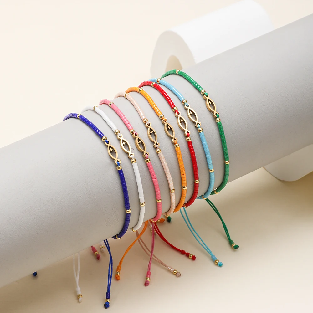 أساور ZMZY من الفولاذ المقاوم للصدأ للنساء ، مجوهرات مسيحية ، سمك ، صليب ، مسيحي ، بوهو ، ملون ، صيف ، بيع بالجملة