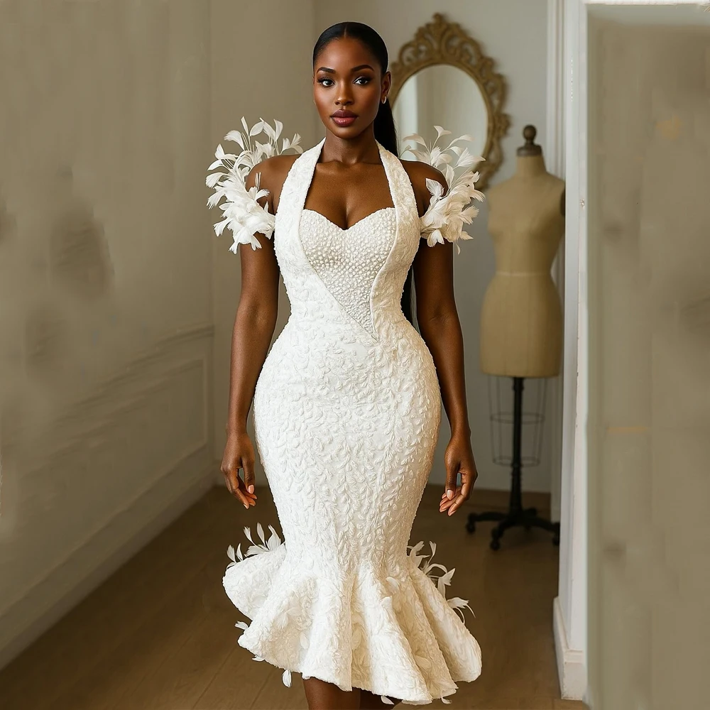 

Customized Off Shoulder Wedding Dresses Luxury 2025 Applique Beaded Mermaid Bride Gowns Halter Neck African Vestidos De Novias