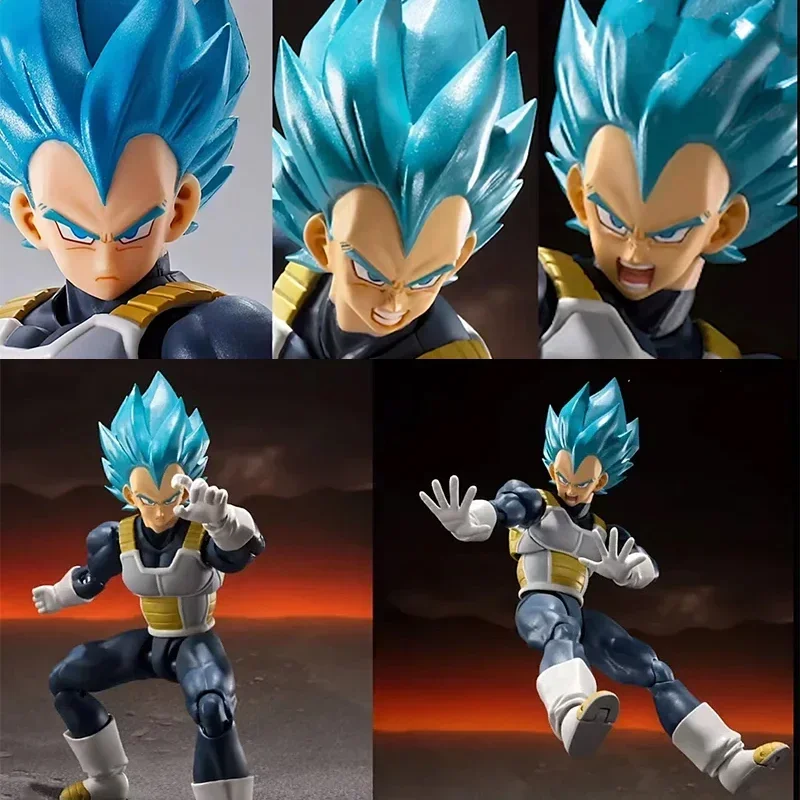 In Stock Bandai Dragon Ball SHFiguarts Saiyan God Vegeta Blue Red Hair15th Anniversary Ver Anime Action Figure Toy Hoilday Gift