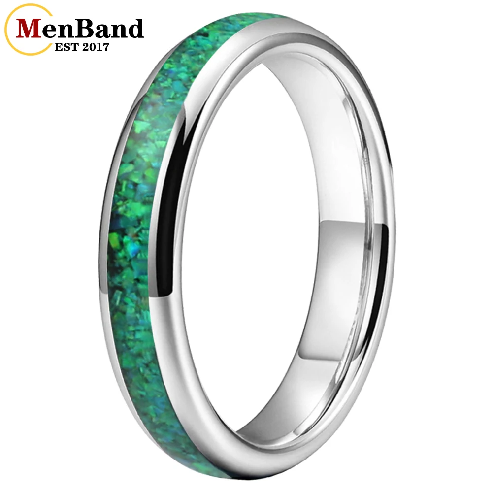 

MenBand 4MM Opal Ring Women Tungsten Engagement Wedding Band Stylish Gift Jewelry Domed Polished Comfort Fit