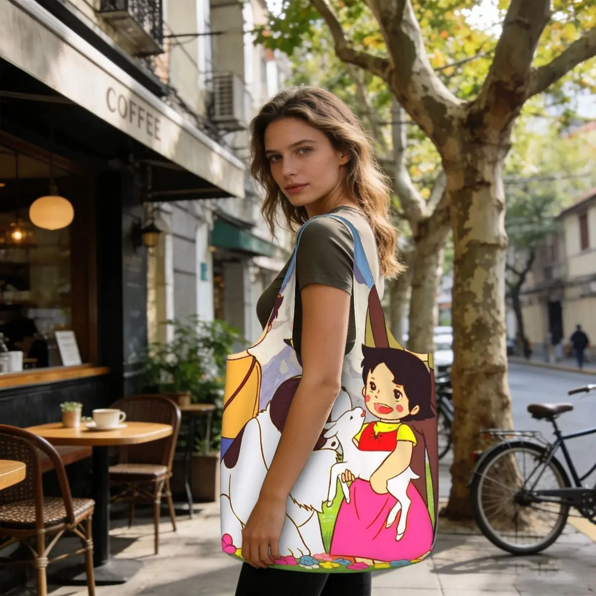 Heidi Peter And Grandpa Family Alps Mountain Anime Shopping Tote Bag Canvas Large Capacity Shoulder Bags Shopper Grocery Handbag