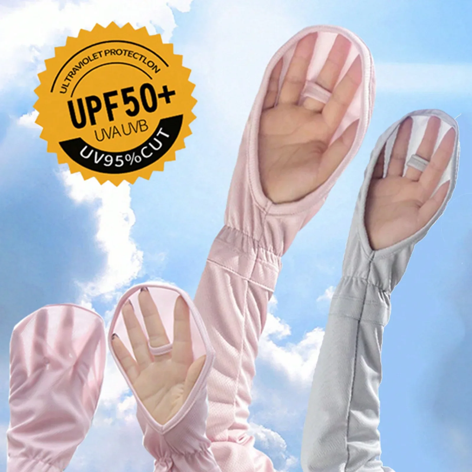 UPF50+UV Protection Long Gloves for Women,Sunblock Sleeves with Fingerless Design,Breathable Anti-UV Arm Cover for Driving，Outdo