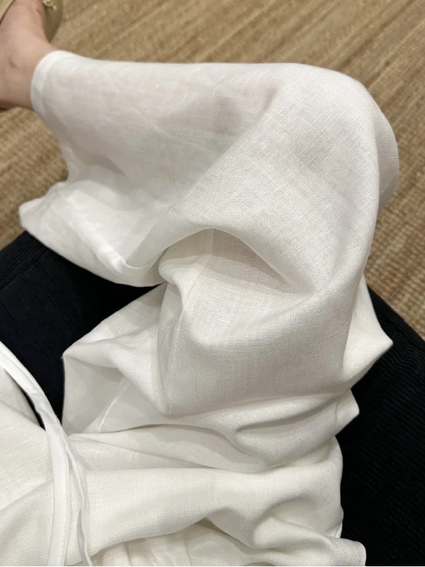 

plus Size Women's Wide Leg Pants 300 Pounds Old Money Style White Linen Drapey Loose Fit Summer Casual Floor Length Trousers